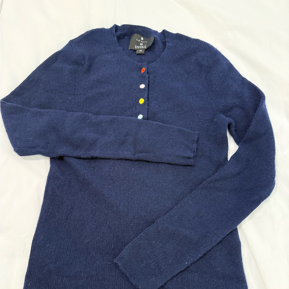 Lisa Perry Navy Sweater with Colorful Buttons - Picture 5 of 5